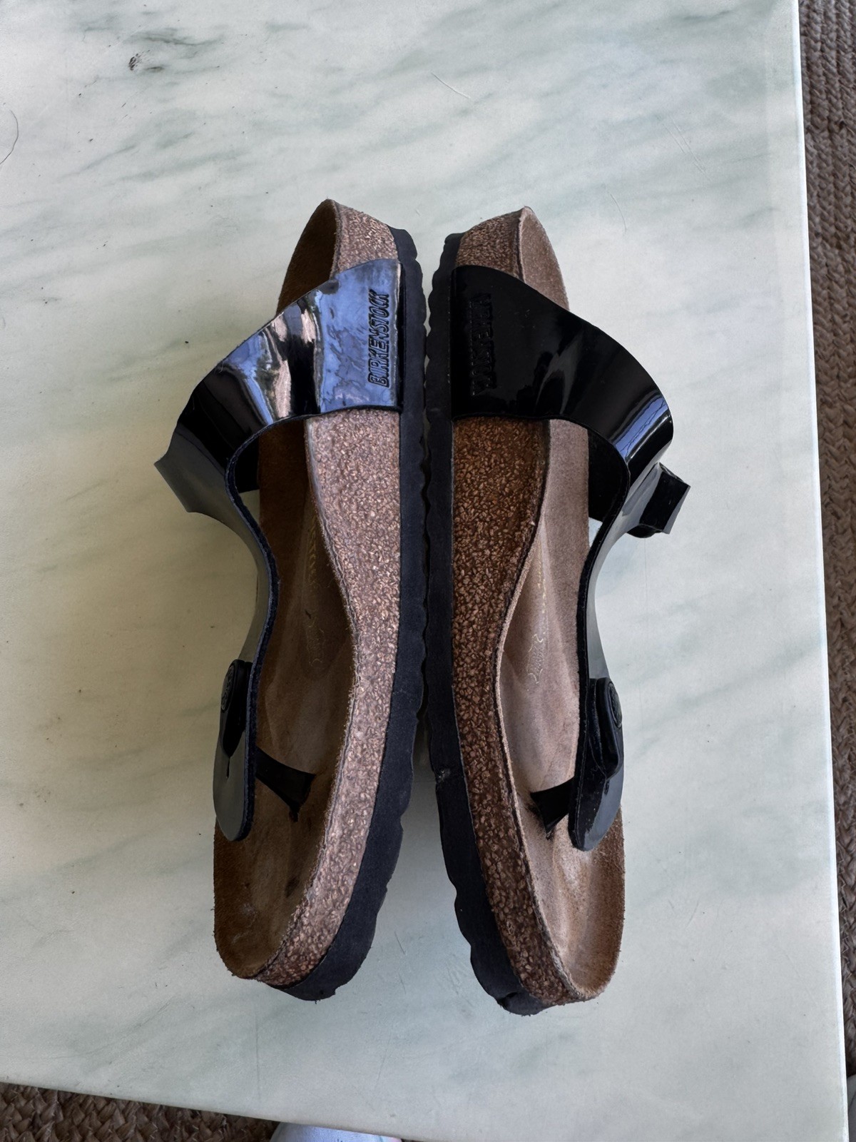 Birkenstock Gizeh Birko-Flor Black Patent Slide Sandal Thong EU 40 US 9- 9.5