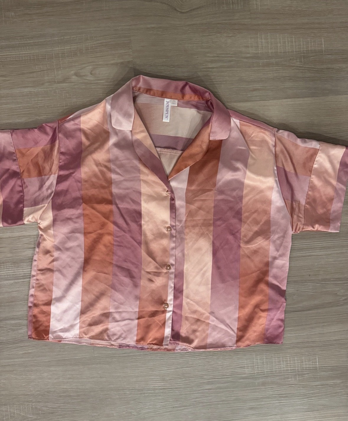 JOYSPUN Women’s Satin Striped Pajama Set Pink/Purple/Orange Button M 8-10