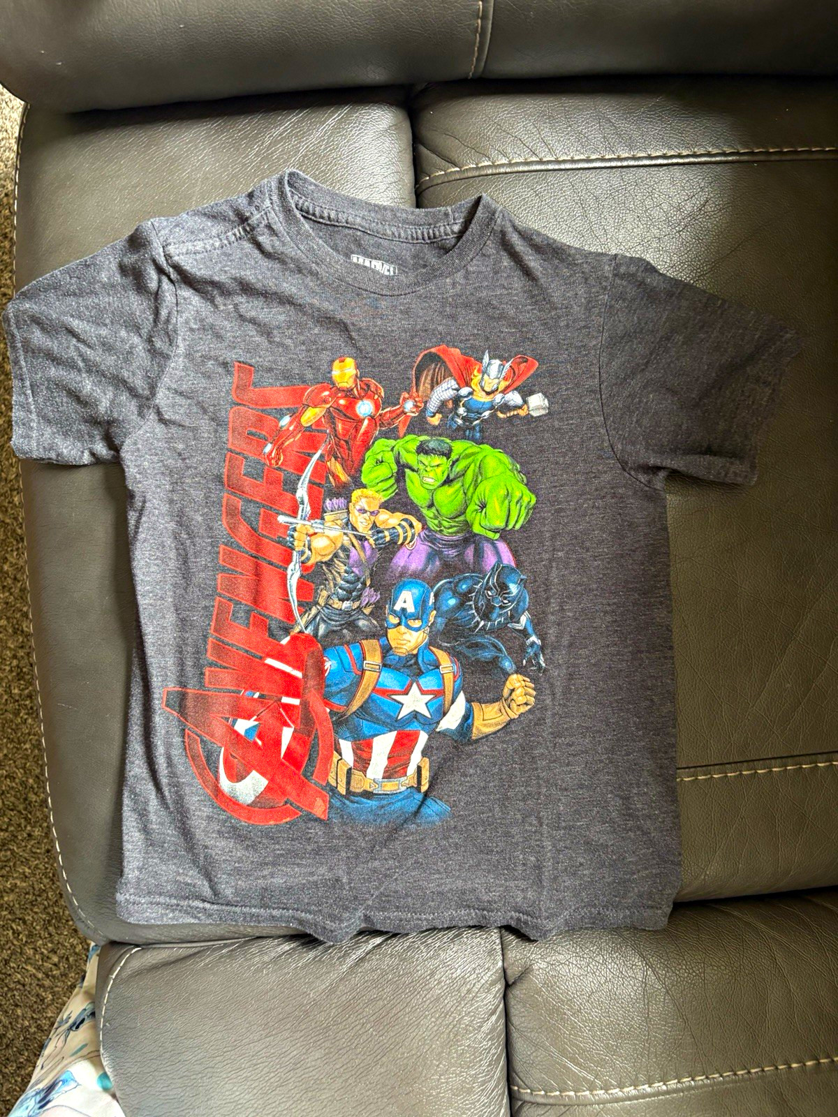 Marvel Avengers Kids S(6/7)Gray Graphic Tee Iron Man Thor Hulk Crew Neck Cotton