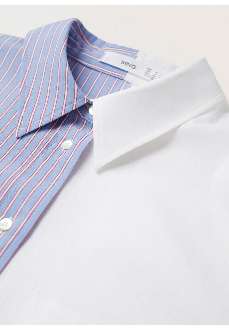 Mango Women’s White and Striped Blue 100% Cotton Shirt
