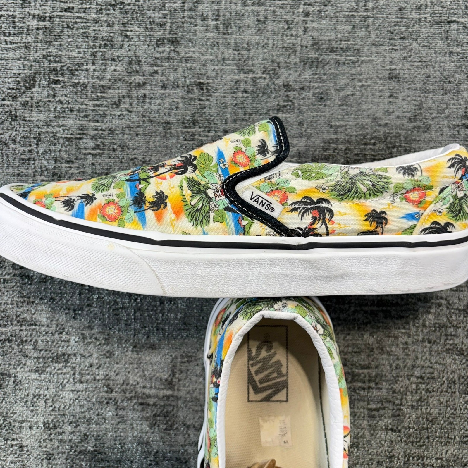 Vans Slip On Unisex Men 8 Women 9.5 Multicolor Hula Girl Tropical Beach Sunset