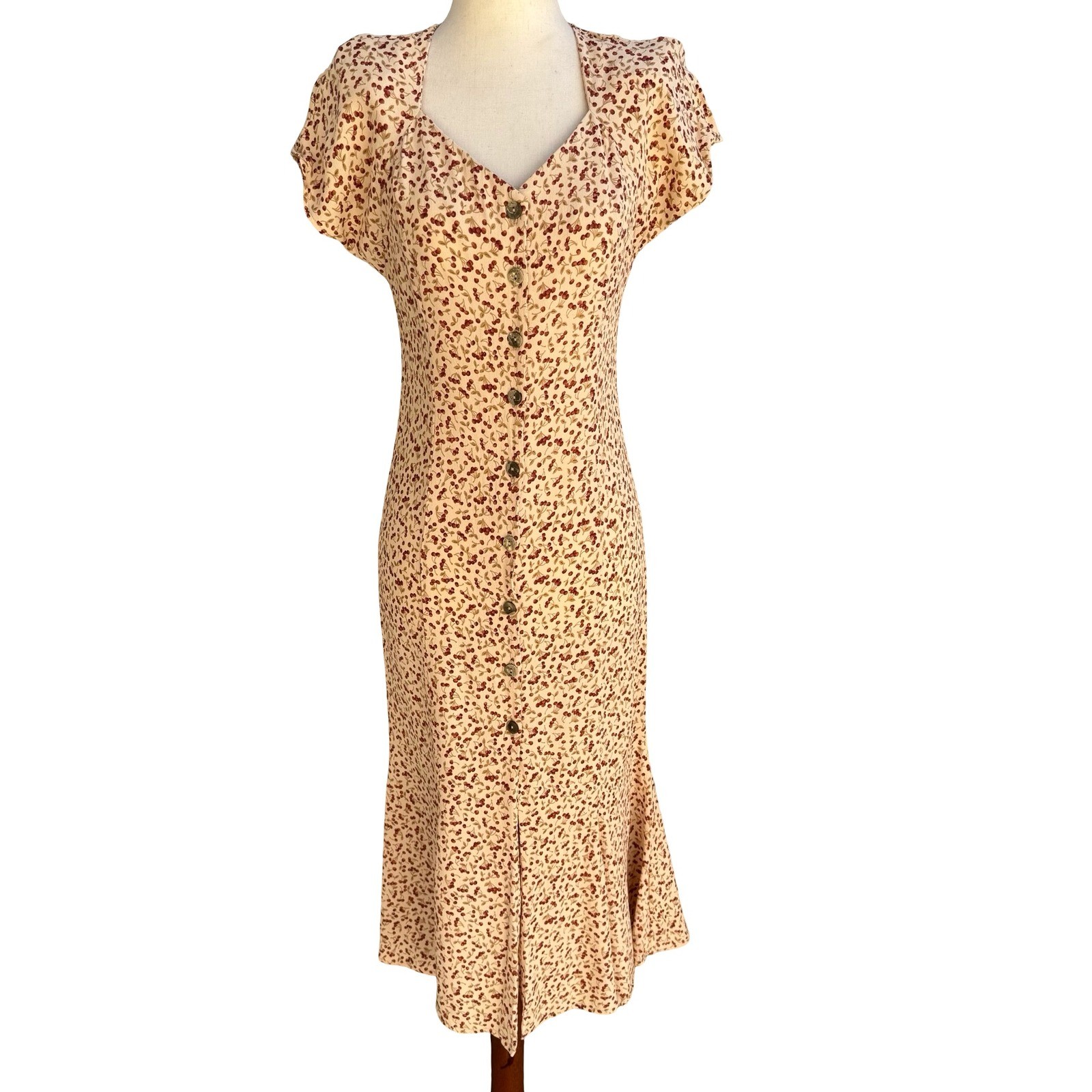 Laundry Vintage 90s Cherry Print Pinup Coquette Rockabilly Midi Dress Sundress
