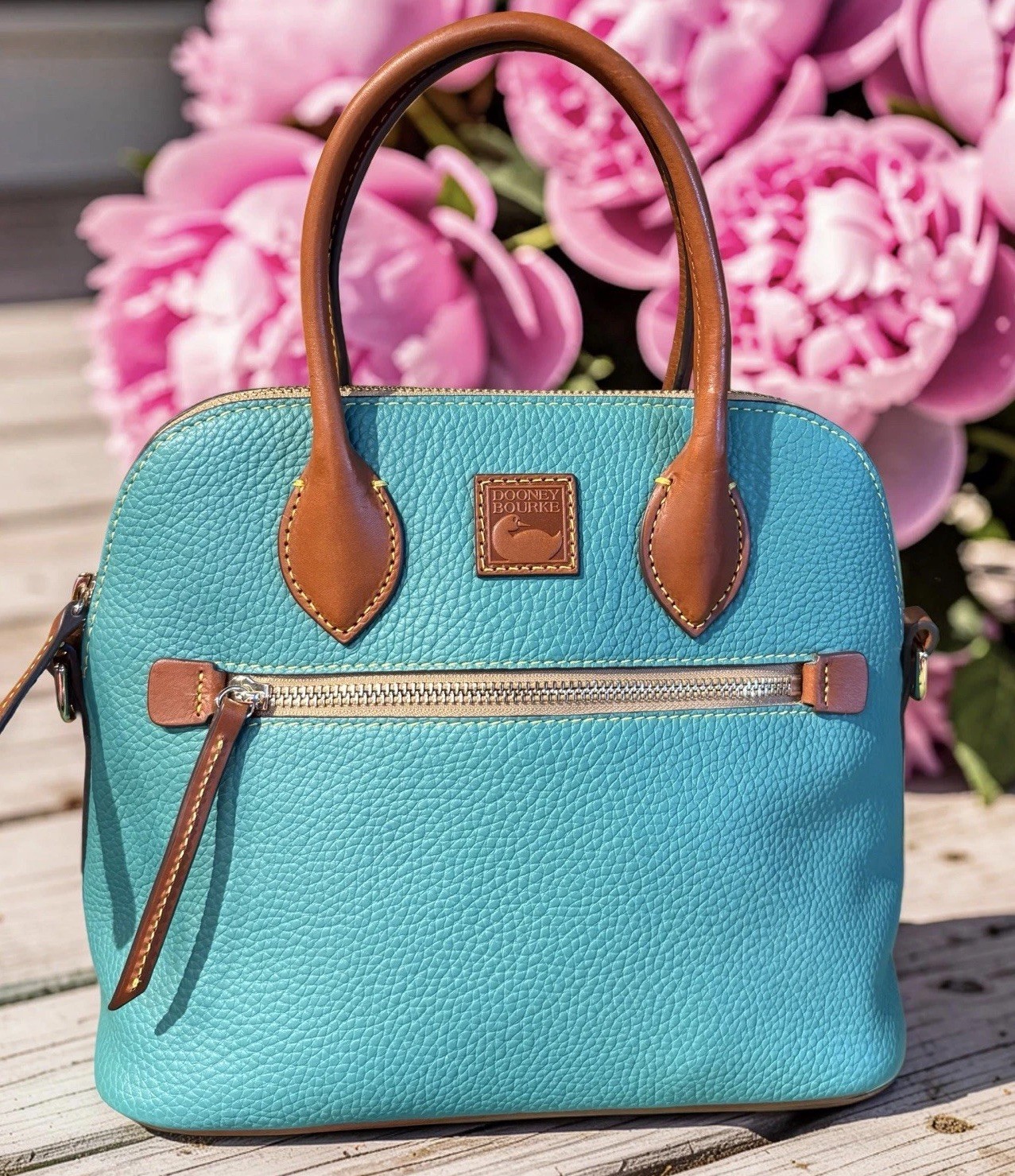 Dooney Bourke Spearmint Turquoise Green Domed Satchel Bag Pebbled Leather Purse