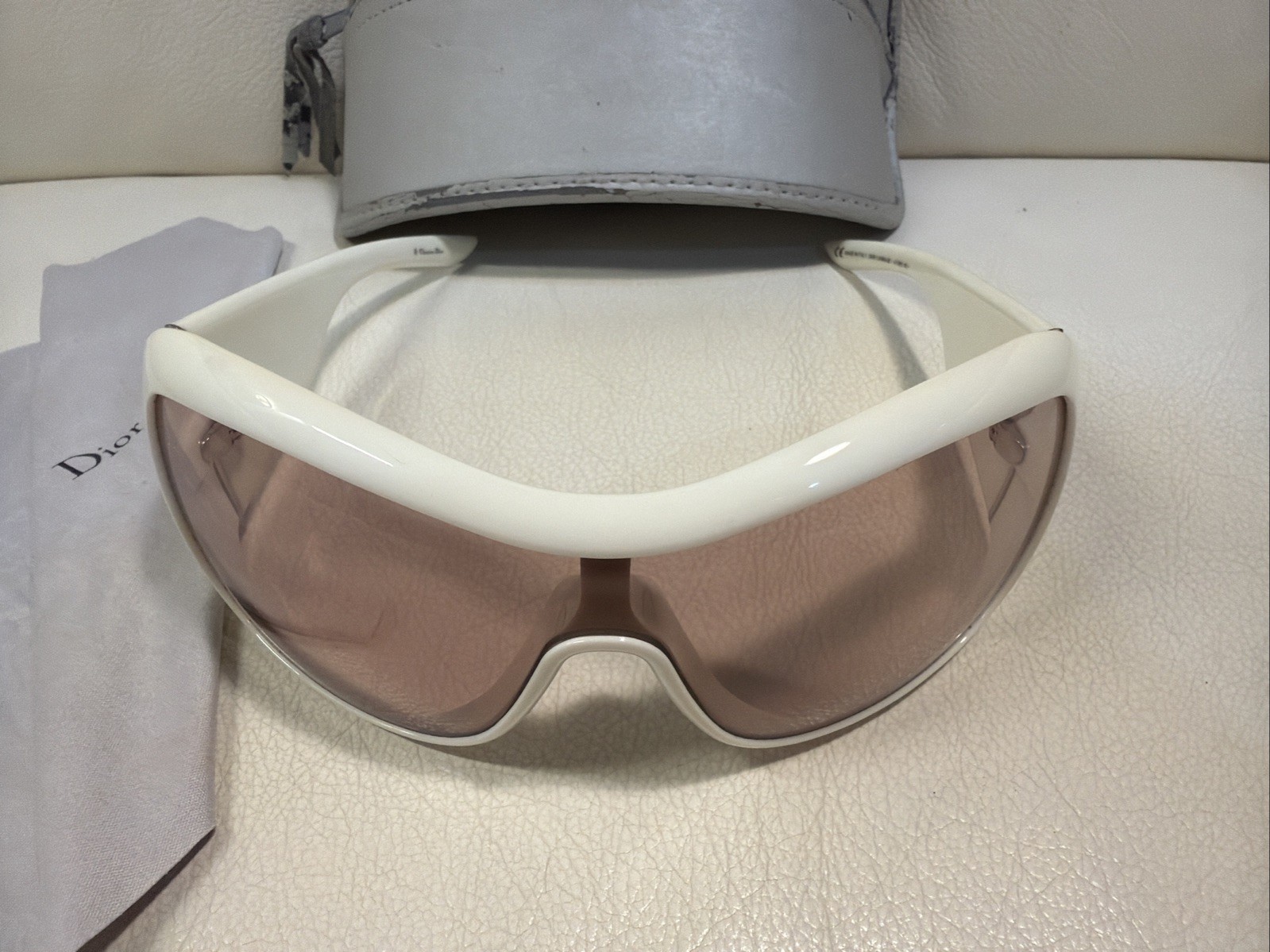 CHRISTIAN DIOR CANNAGE 1 White Vintage Y2K Oversized Wrap Sunglasses Italy