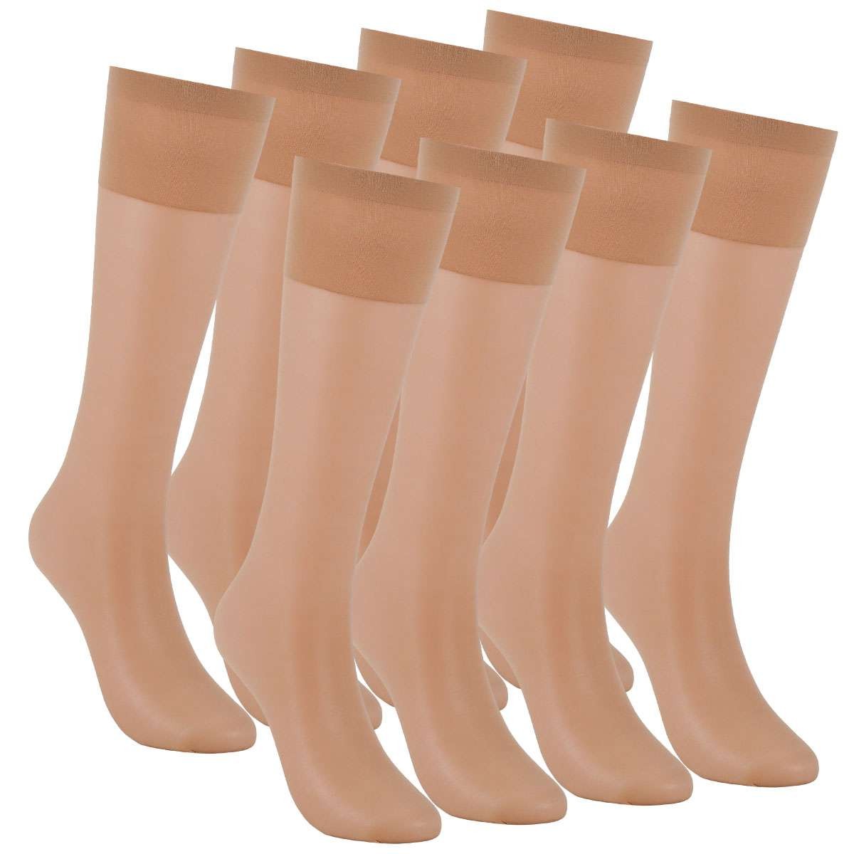 4/8Pairs Women Knee High Nylon Hose Sock Skin/Black Stretchy Sheers Stockings