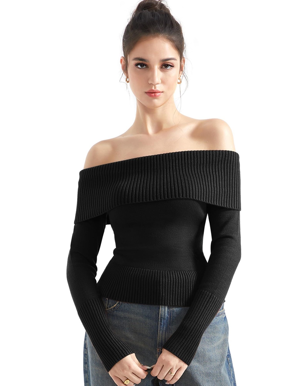 Long Sleeve Ribbed Knit Pullover Sweater, Small, 23G-200T005