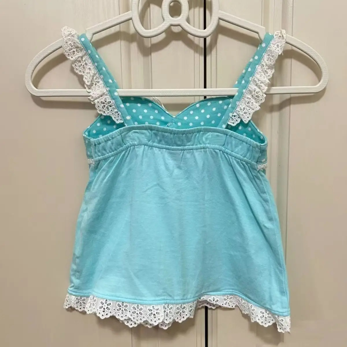 Kawaii Lace Trim Cami Bow Polka Dot Graphic Tank Top Cute Y2K Womens S-L