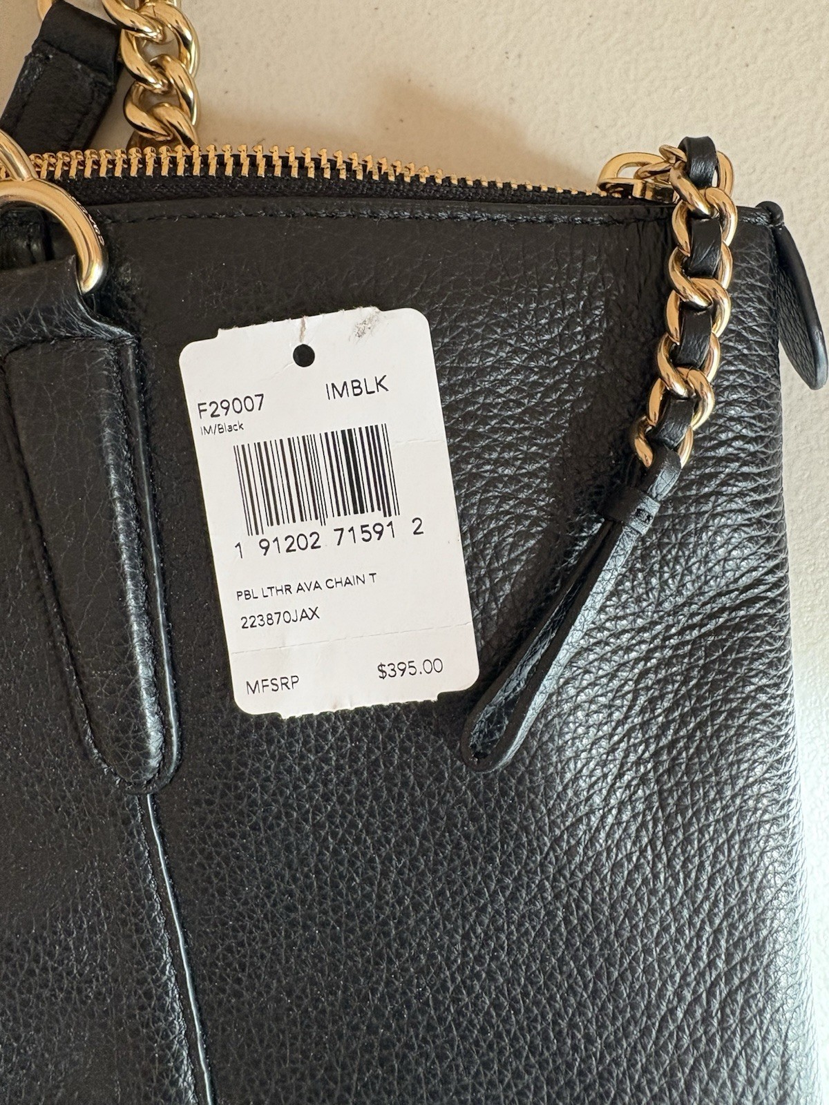 Authentic Brand NEW F29007 Coach Pebbled Leather Ava Chain Tote Black