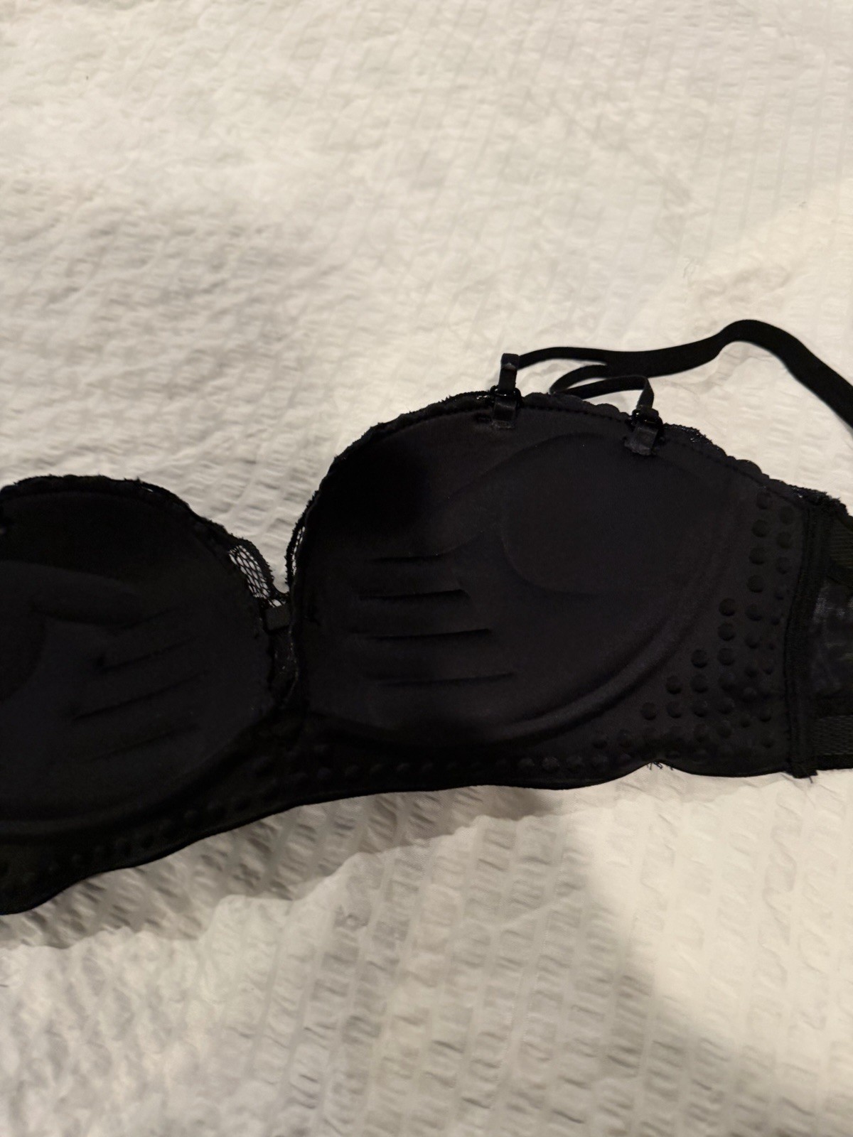 Black Floral Lace Bustier Bra 36B Underwired Demi Adjustable Straps Hook&Eye
