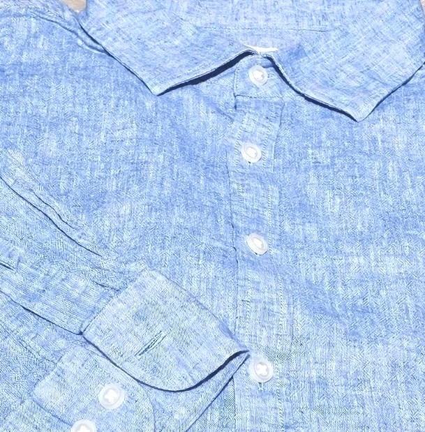 Jos.A.Bank-Mens Blue Linen/Cttn LS, TAILORED.FIT Summer Sport Shirt-(XL)