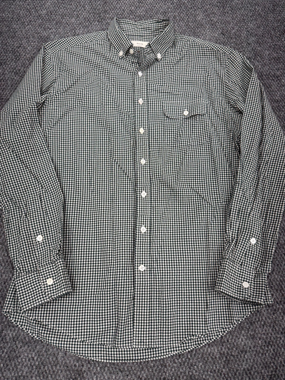 Rye 51 Men’s Medium Green White Gingham Check Long Sleeve Button Down Shirt