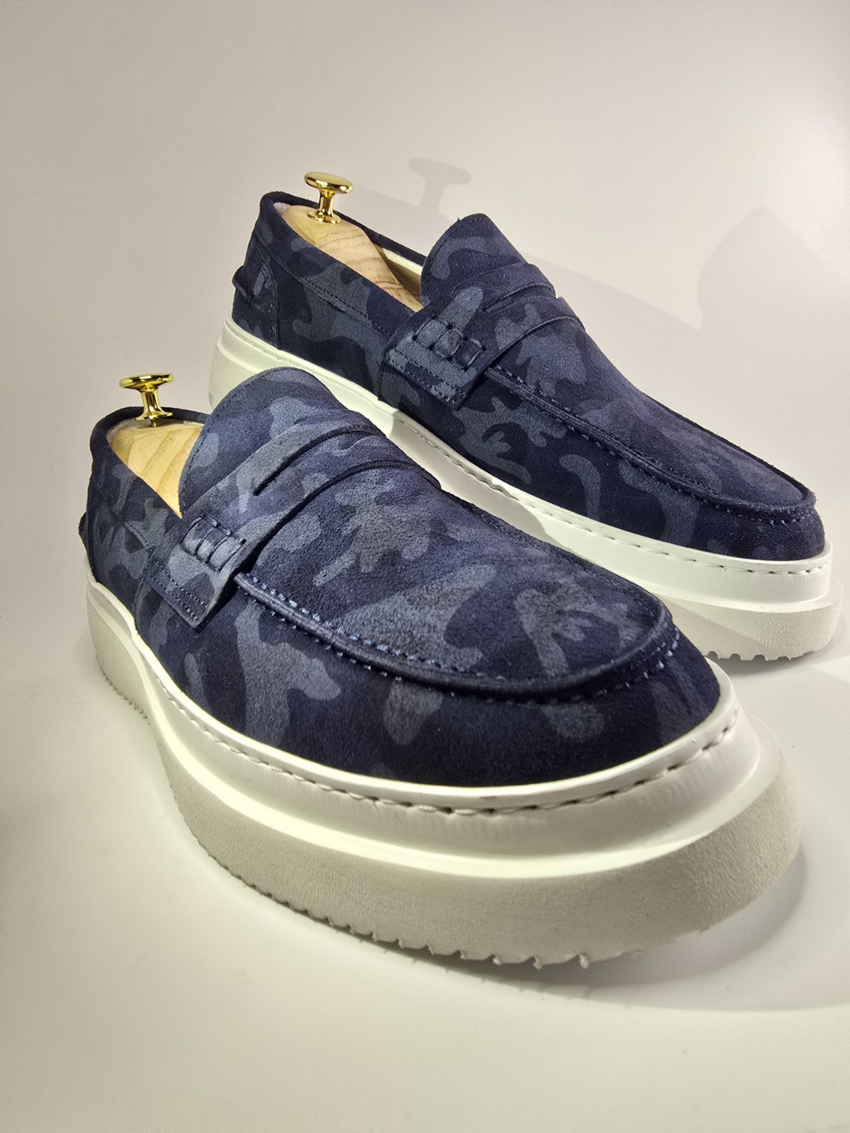 Pollini men’s shoes size 40/41/42/43/44/45 sneakers military blue suede leather