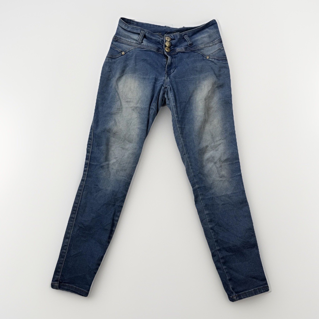Tush Push Skinny Jeans Women’s Blue Denim Low Rise Triple Button Zip Fly – 7