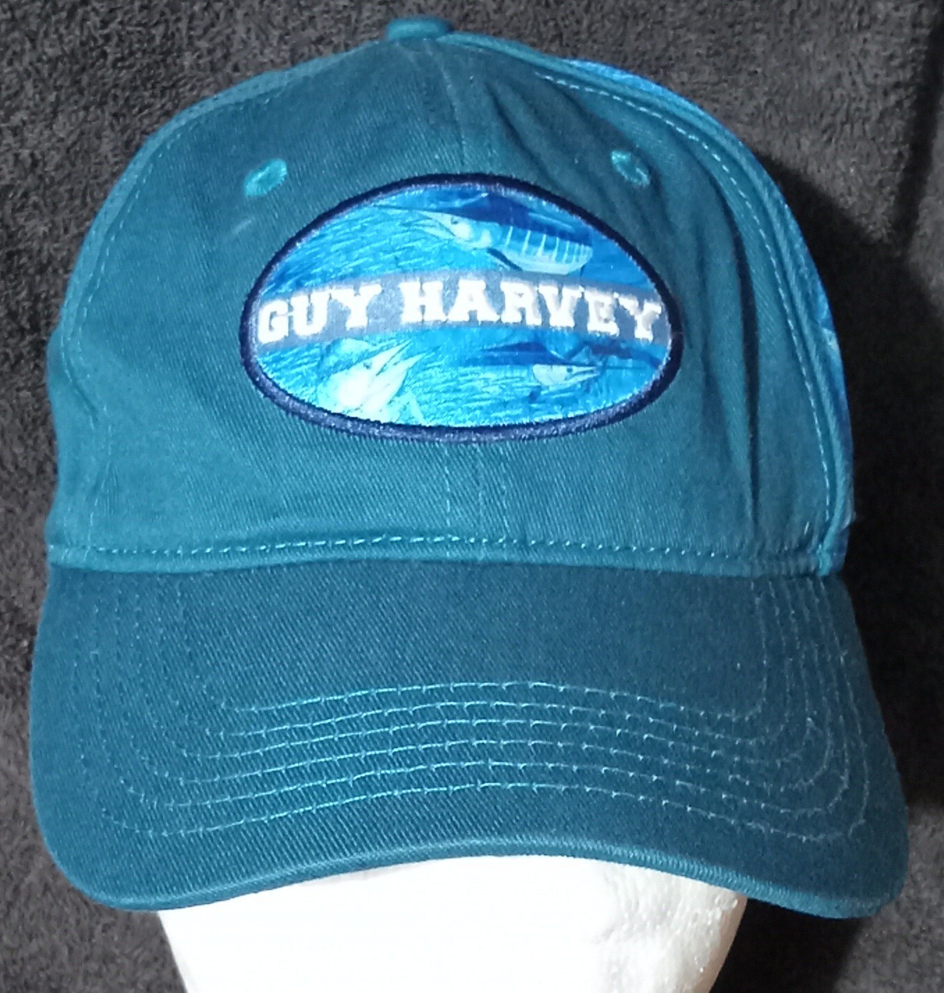 Guy Harvey Cap Fishing Hat Designer Artist Blue White Letters Patch Baseball