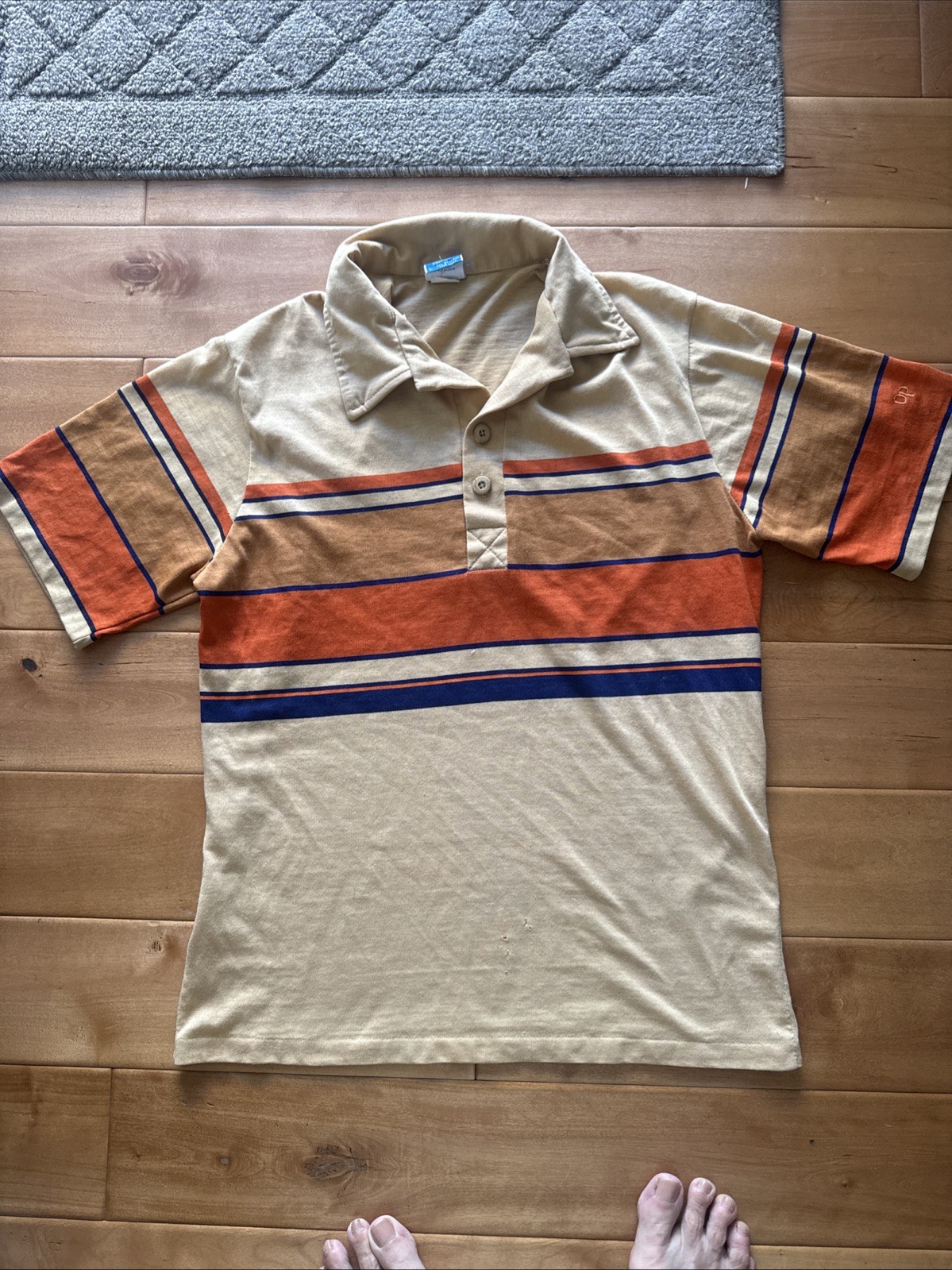 Vintage Ocean Pacific Shirt Size L Orange Stripe Short Sleeve Surf Beach READ