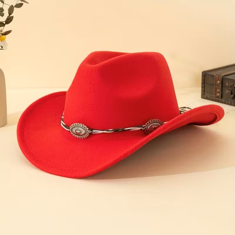 Red Western Cowboy Cowgirl Hat Braided Concho Band Wide Brim Rodeo Festival