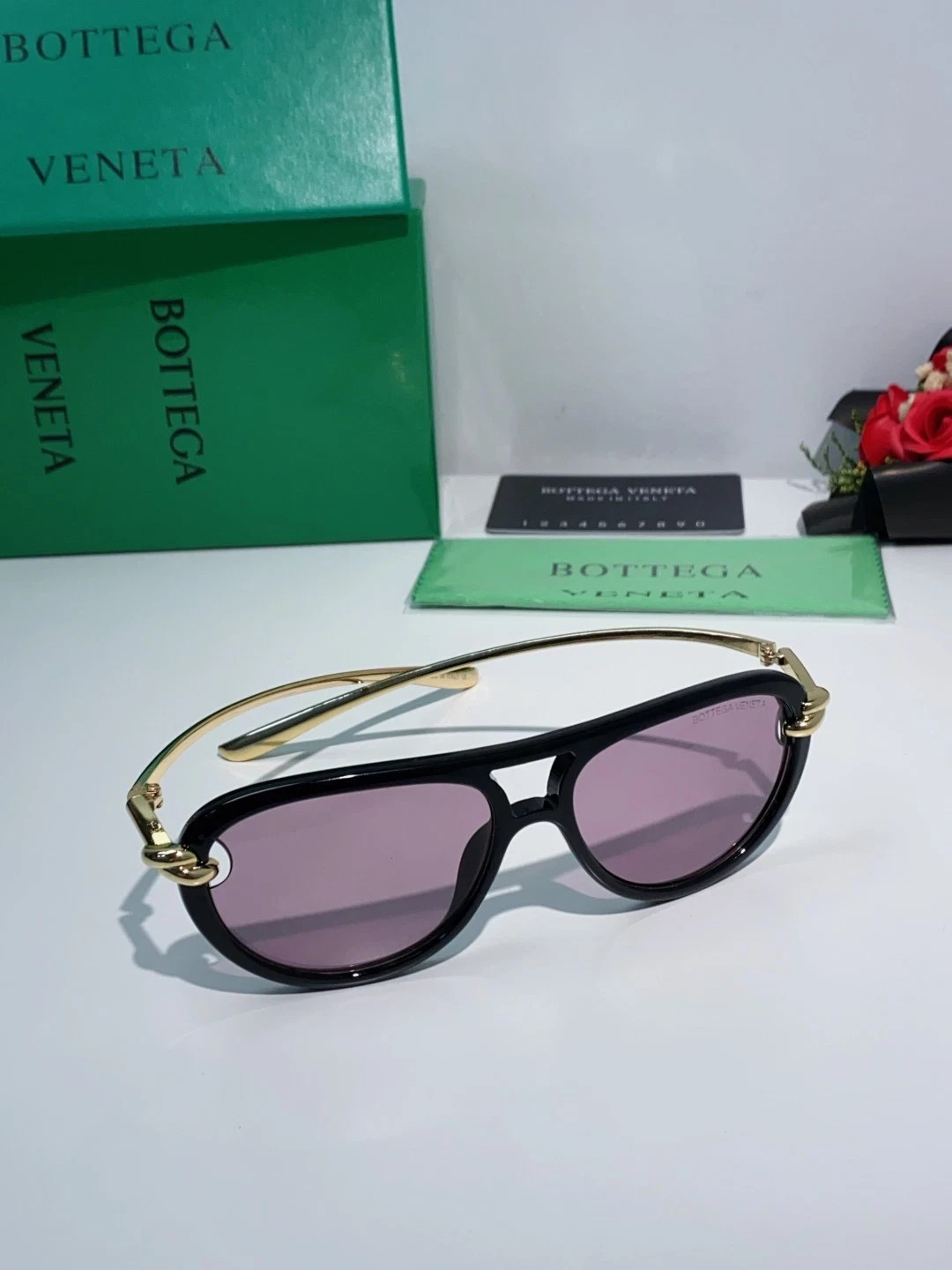 Bottega Veneta BV1418S Sunglasses Black Frame purple Lens 58-15-145
