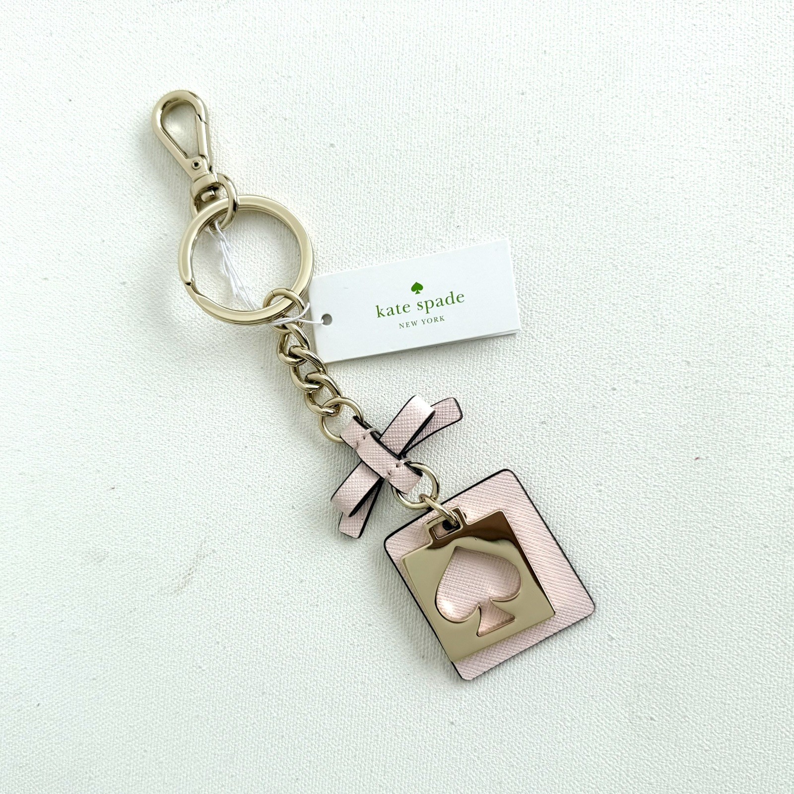 NWT Kate Spade Bag Charm Bow Accent Leather Bag Charm Keychain FOB Pink