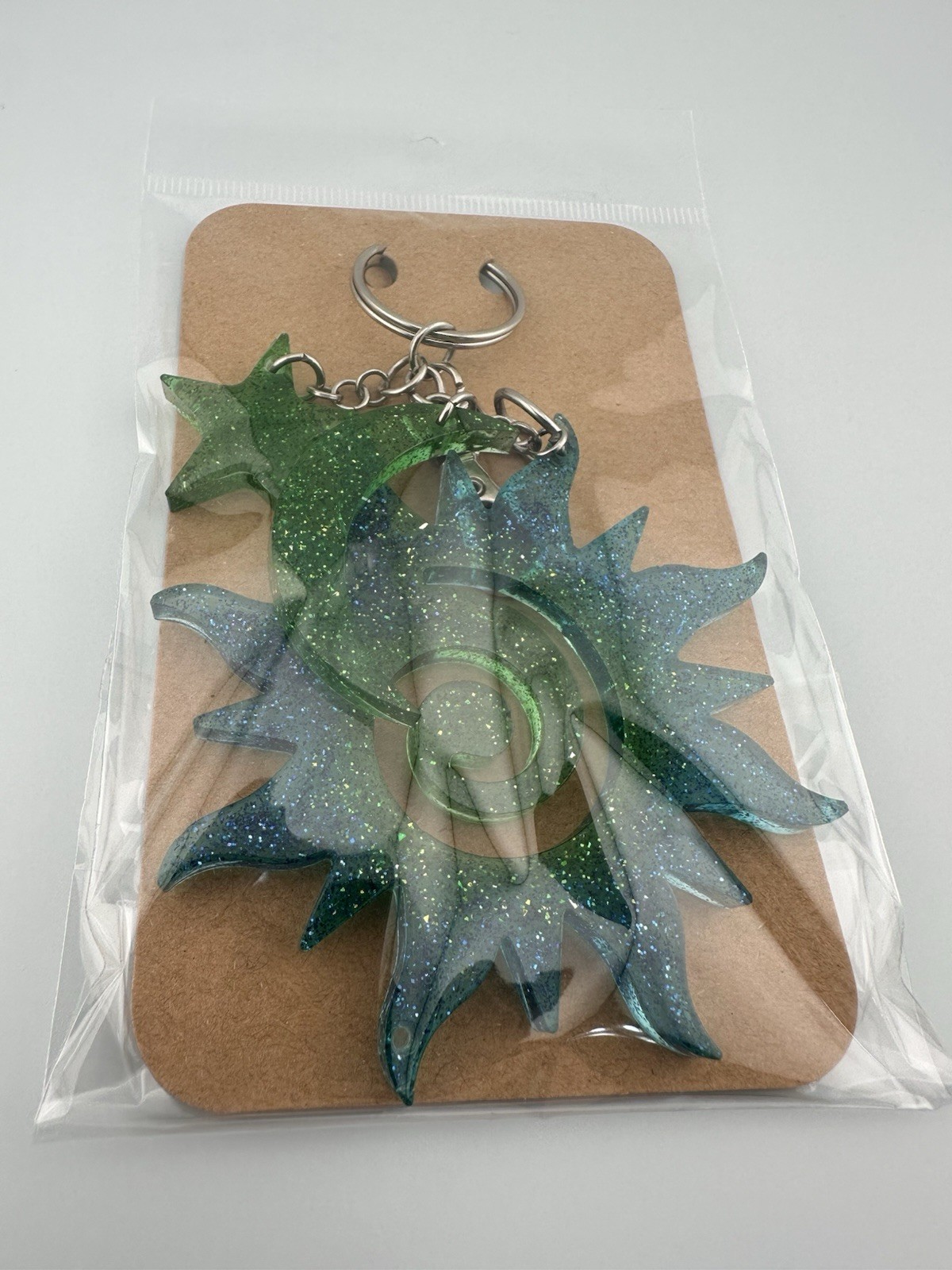 Handmade Blue Green Epoxy Resin Sun Moon Star Keychain Kawaii Bag Charm Gift