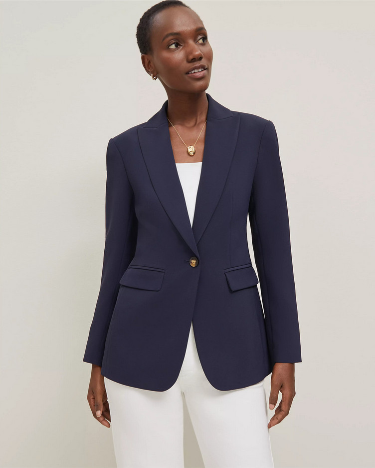 NEW ANN TAYLOR $198 NIGHT SKY FLUID CREPE FITTED LONG BLAZER SZ 6P 6 PETITE