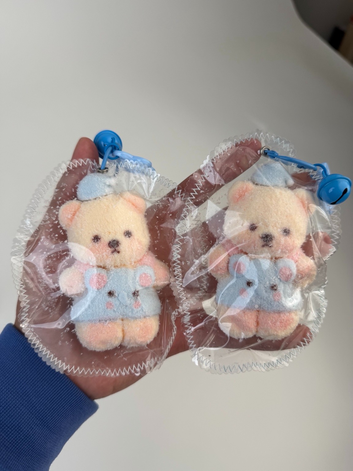 2PCS TABA Kawaii Bear Squishy Plush Keychain Blue Cute Fuzzy Soft
