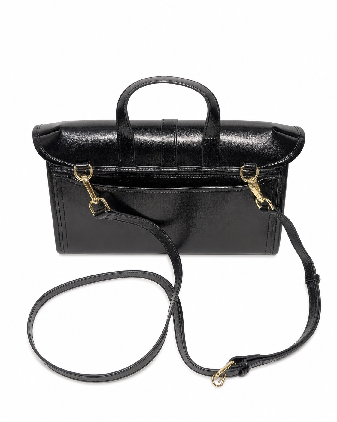 Kattee Black Structured Satchel Crossbody Handbag Gold Hardware 10 x 8