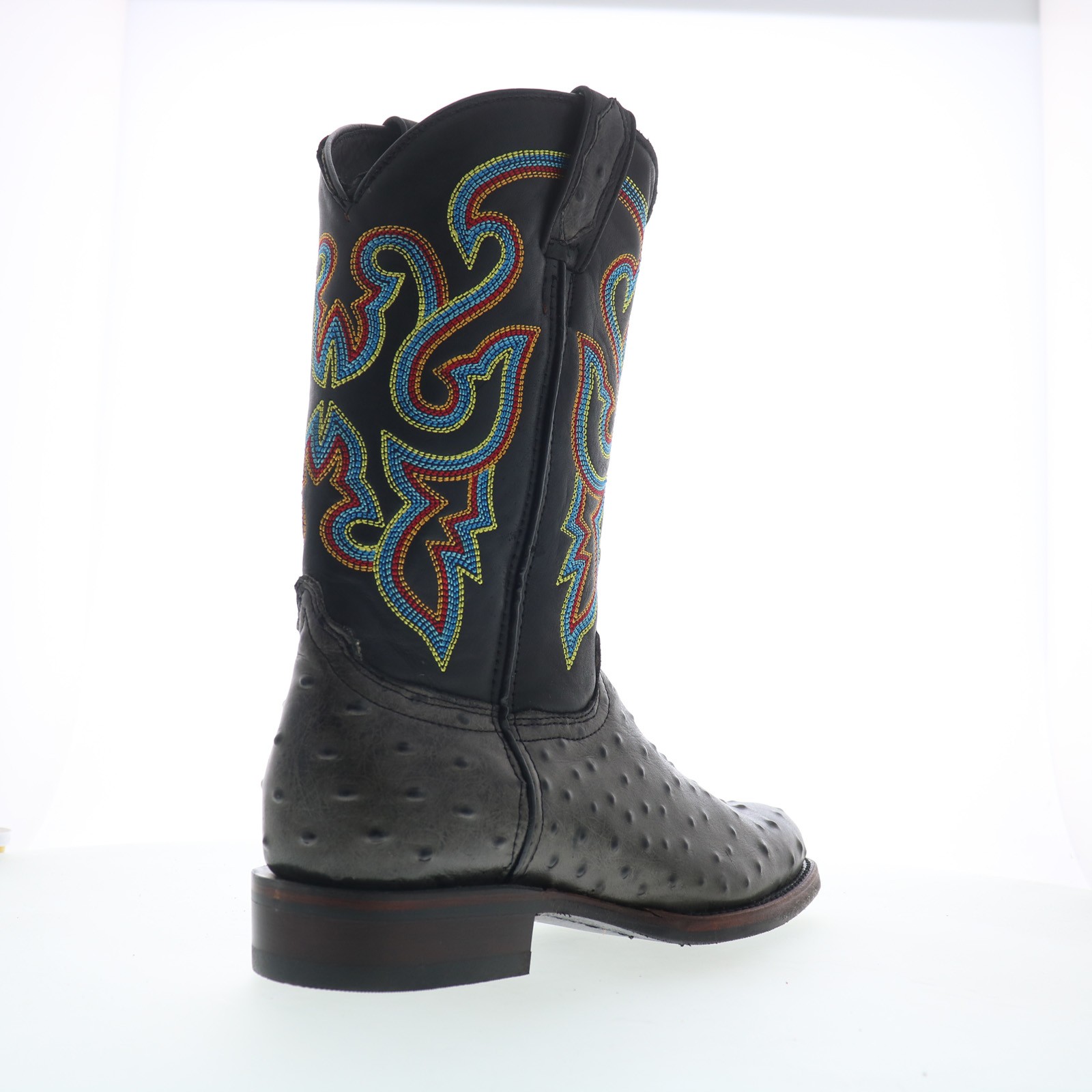 Dingo Ranger Ostrich Print Leather DI-131 Mens Black Cowboy Western Boots