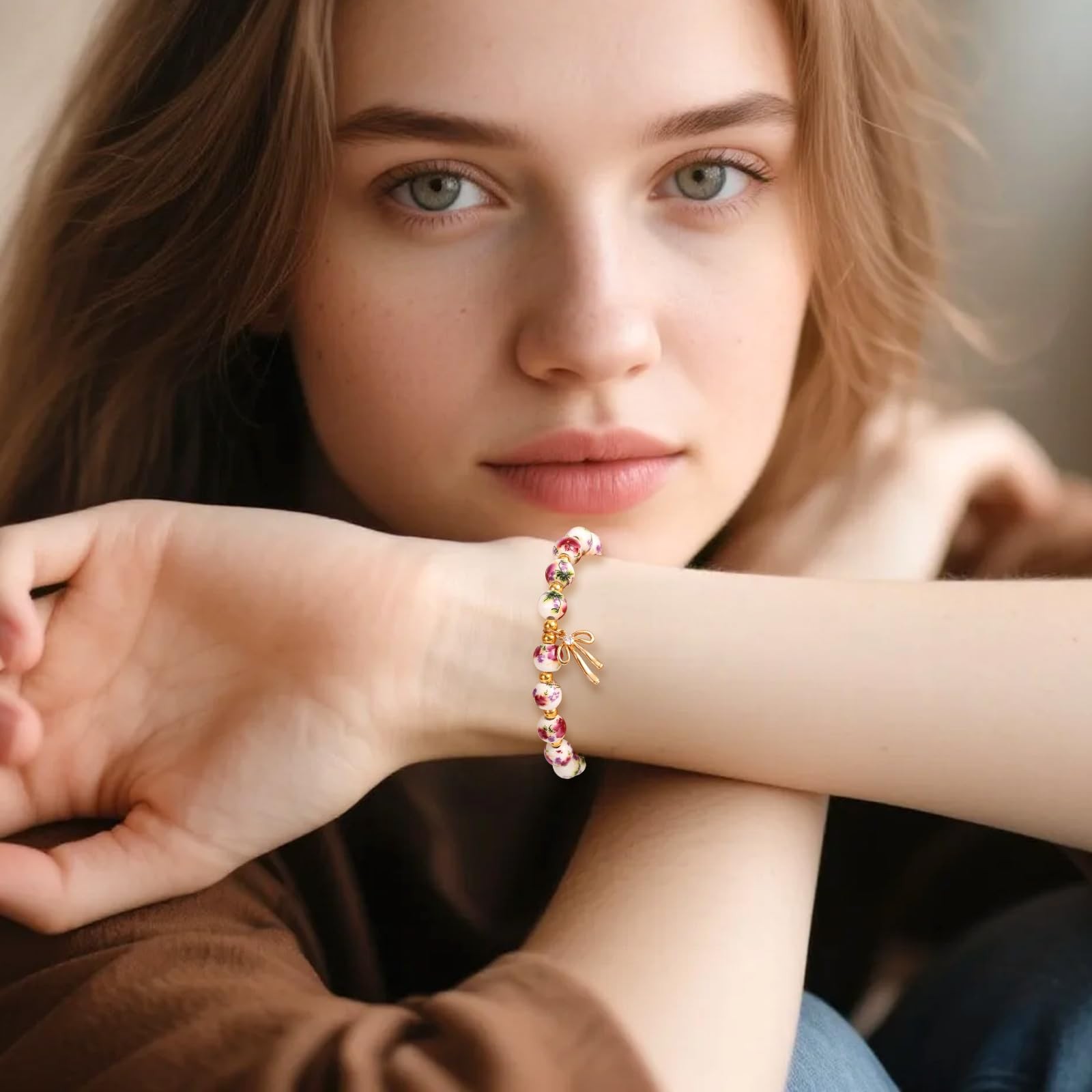 Mikovivi Beads Bow Charm Bracelet Medium, as shown in the detailed picture