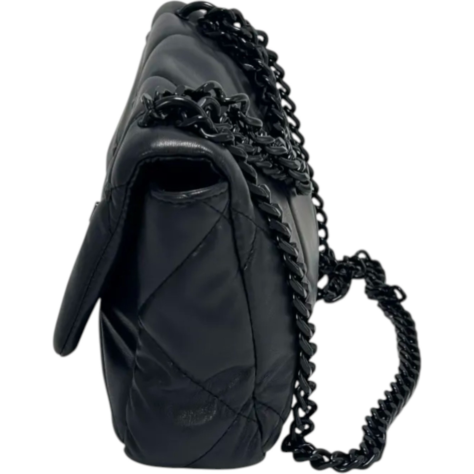 Badgley Mischka Black Quilted Chain Strap Crossbody Faux Leather Dark Feminine