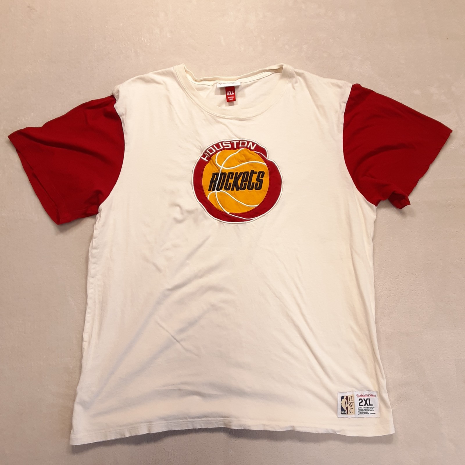 Mitchell & Ness Mens Cream Houston Rockets Colorblock T-Shirt 2XL Cotton 2022
