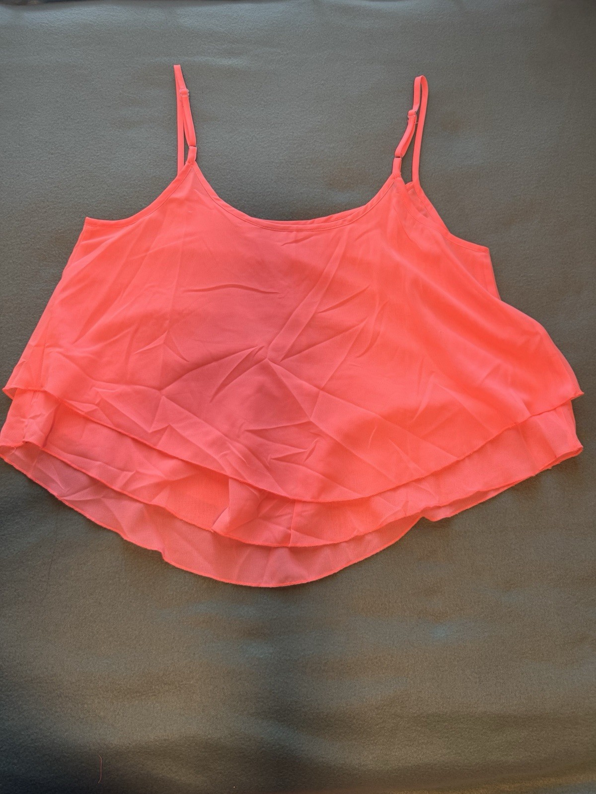 New Glory Orange Sheer Cami Top Large Studded Beaded Tiered Y2K Boho Chic Flowy