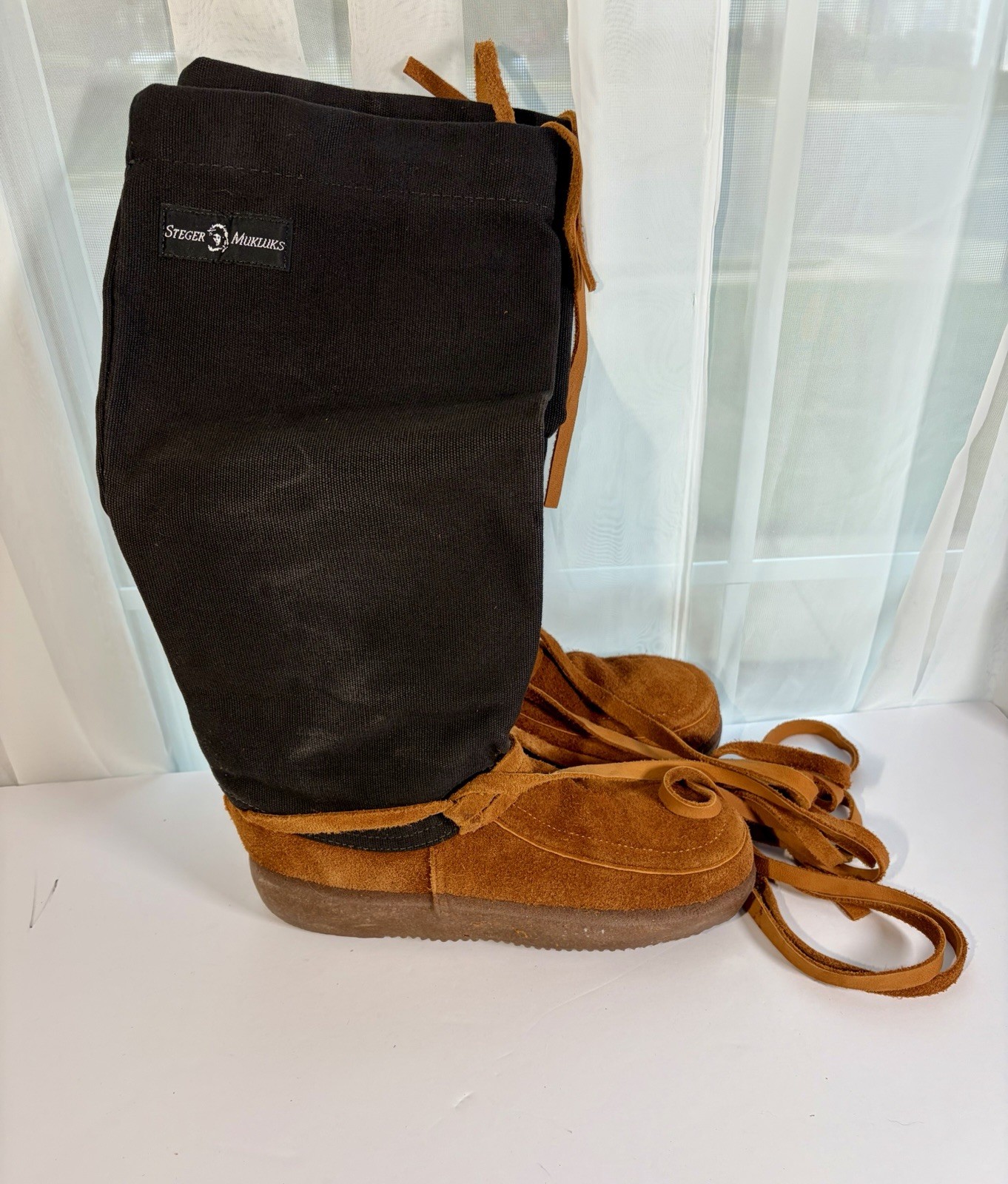 Steger Mukluks Moose Hide Leather Canvas Woman’s 10 Chestnut Black – See Notes