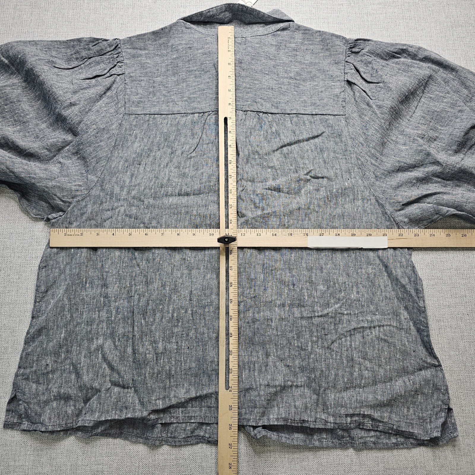 Chicos Linen Baloon Sleeve Shirt Size 3.5 (18) Classic Navy Blouse Cottagecore