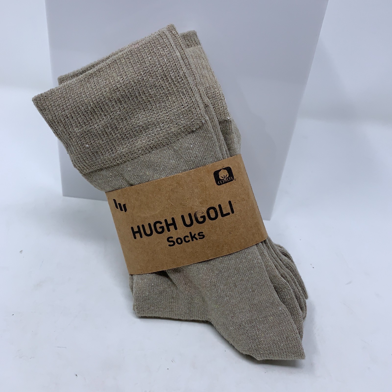 Hugh Ugoli Mens Shoe Size 6-8 Light Beige Cotton Blend Crew Socks 4 Pairs NWT