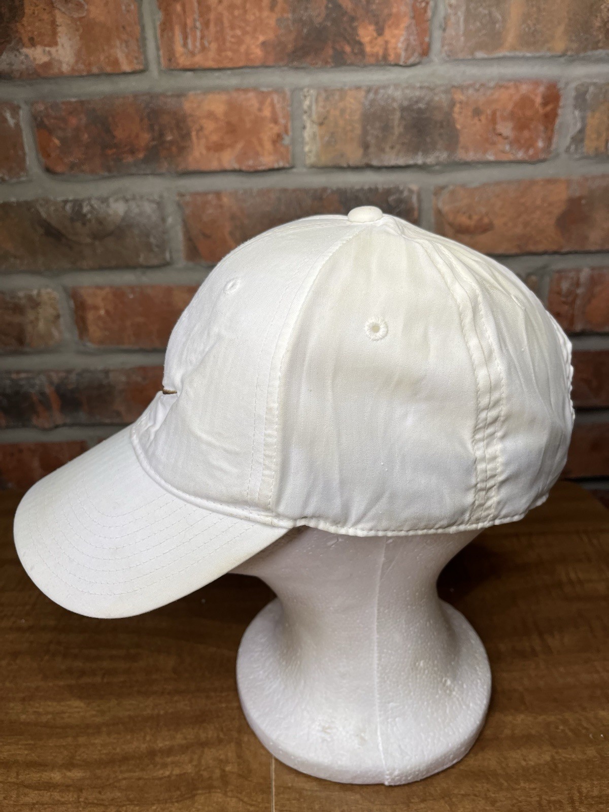Nike Brown Swoosh Logo Legacy91 Dri Fit Stained White Strapback Hat Athletic