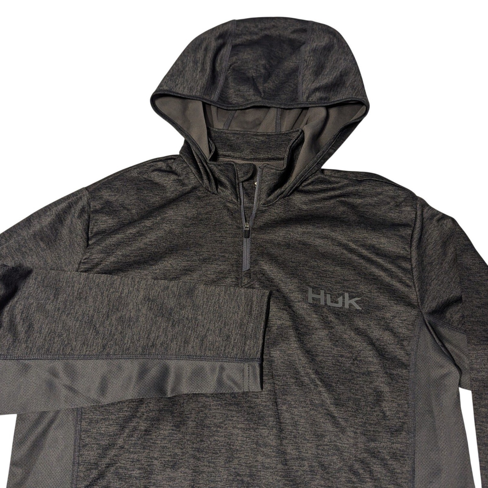 Huk Men Small Icon X Coldfront Hoodie 1/4 Zip Volcanic Ash Heather Grey Fishing