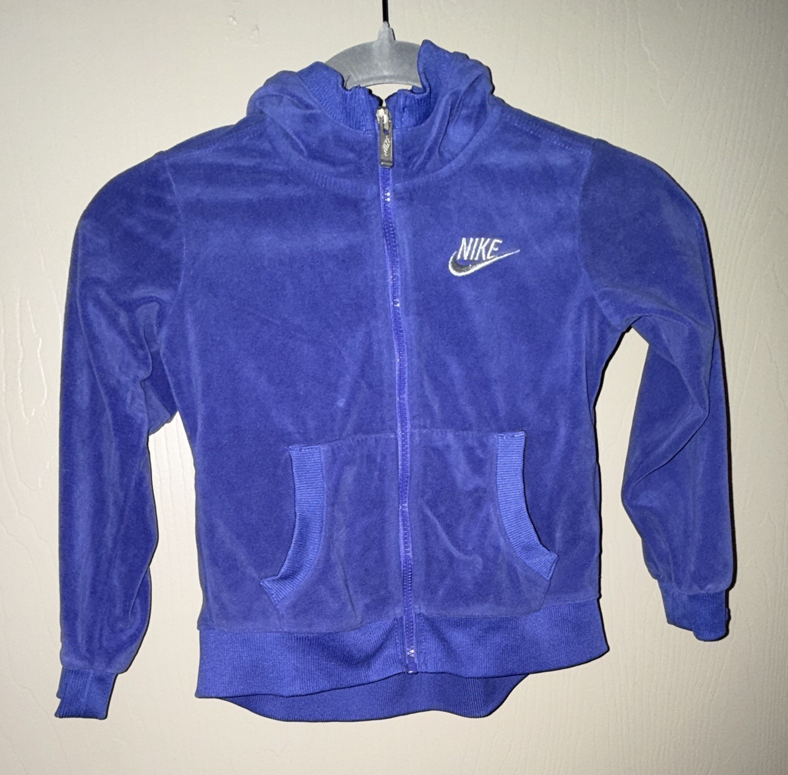 Nike Boys Blue Full Zip Hooded Hoodie Size 6 Polyester Pockets Logo