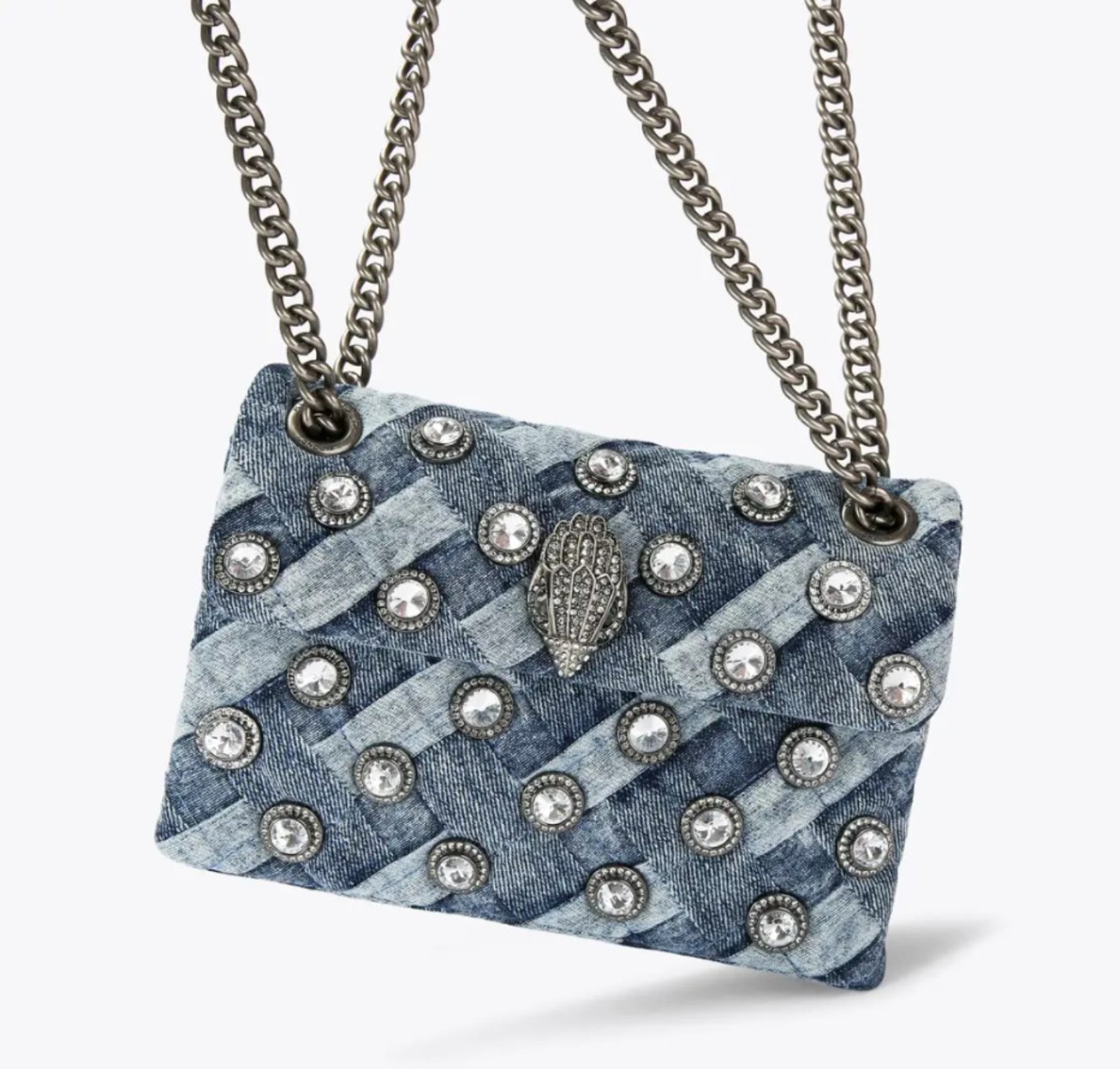 Kurt Geiger London Denim Woven Crossbody Bag Silver Eagle Crystal 20×8×15 cm