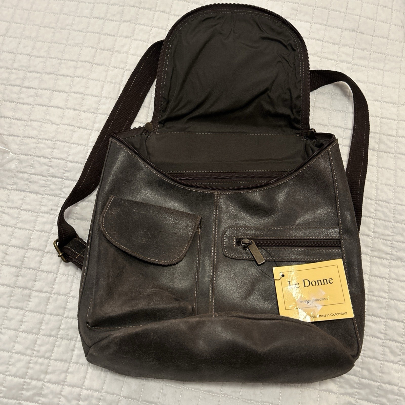Le Donne Leather Multi-Pocket Backpack Brown NWT