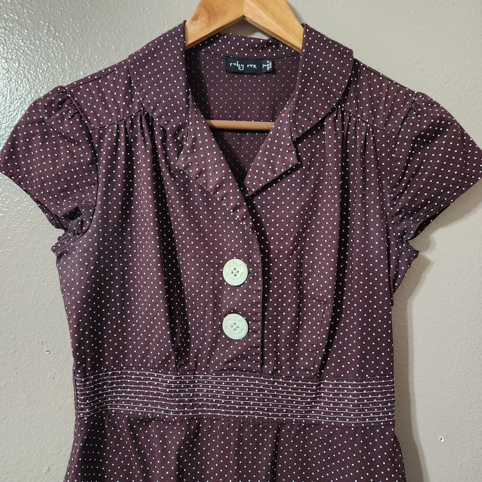 Vintage Ruby Rox Polka Dot Dress Women’s Size 7 Brown Retro Pin-Up Rockabilly