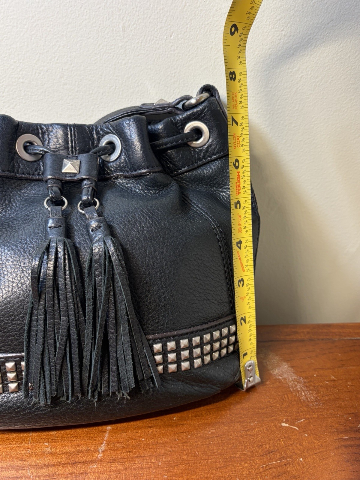 B. Makowsky Black Leather Fringe Studded Hobo Crossbody Bag Luxury Black NEW