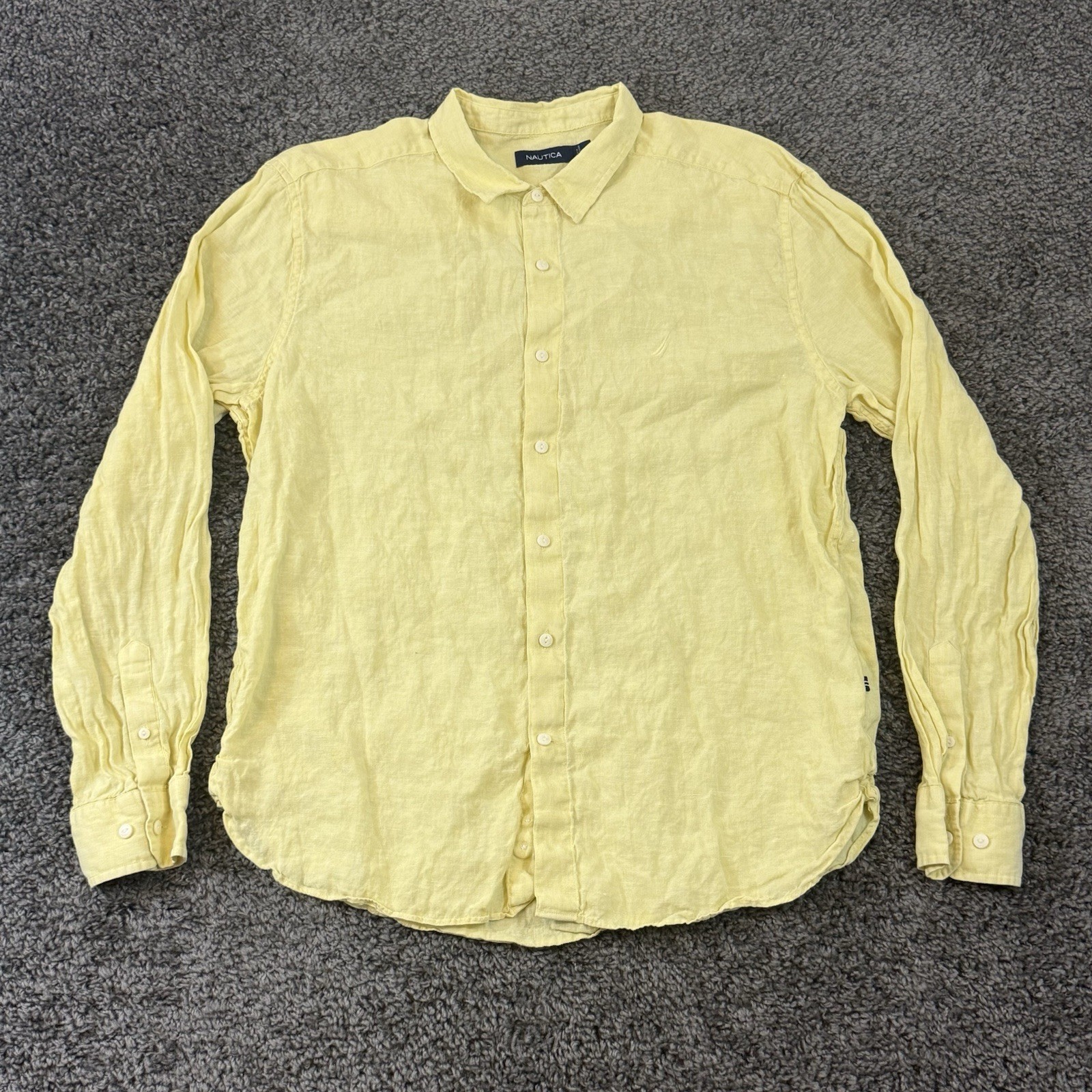 Nautica Shirt Mens XL Yellow Long Sleeve Button Up Linen Preppy Beach