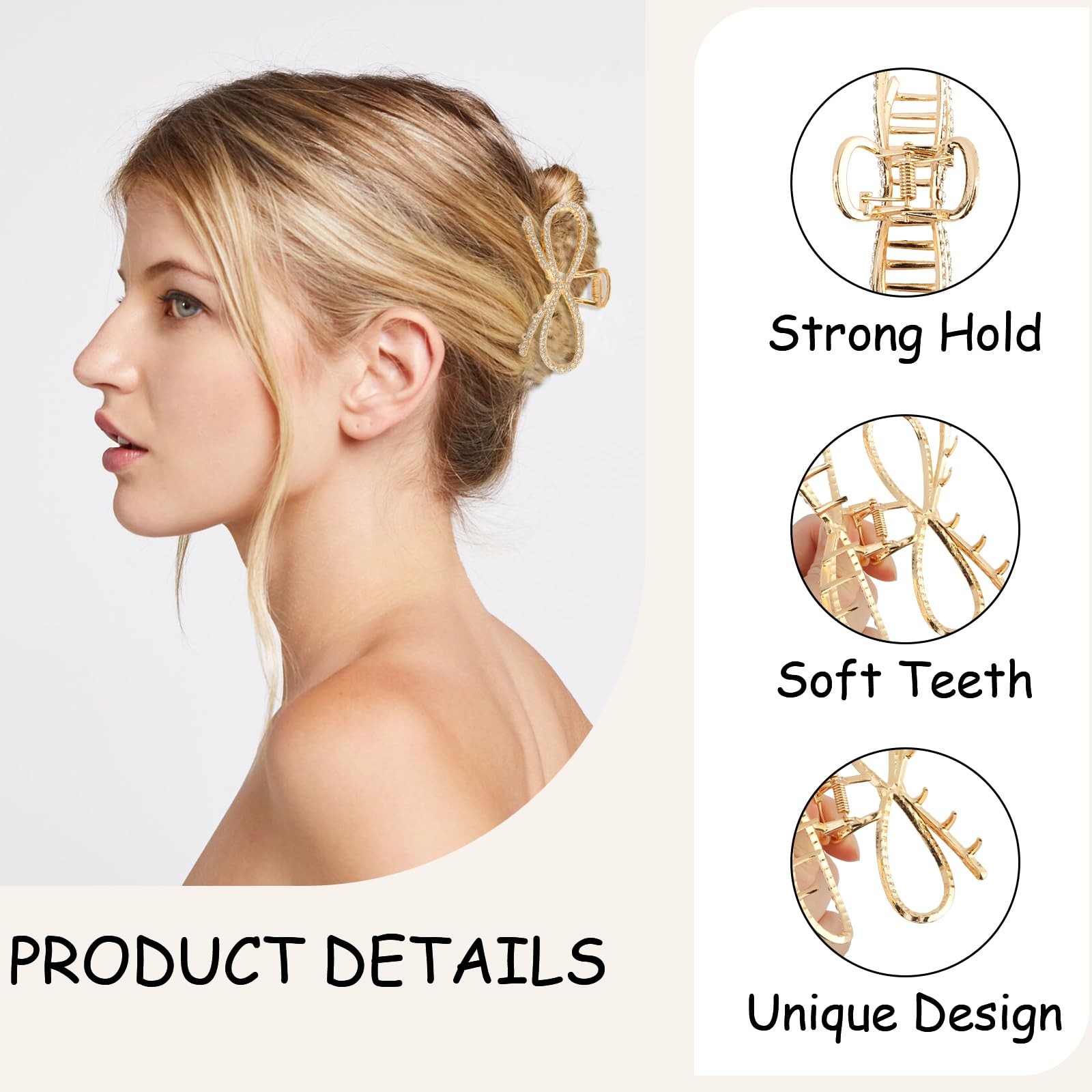 Vovii 2Pcs Gold Bow Claw Clips for Women, Cute Stylish Metal Hair