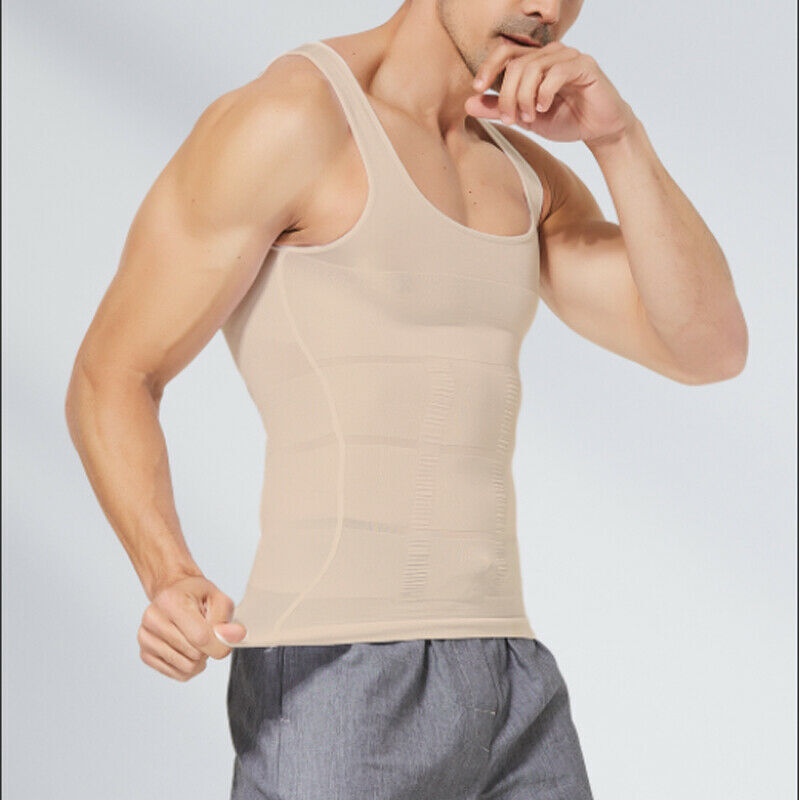 Mens Compression Vest Girdle T-Shirt Tank Top Slimming Body Shaper Belly Chest
