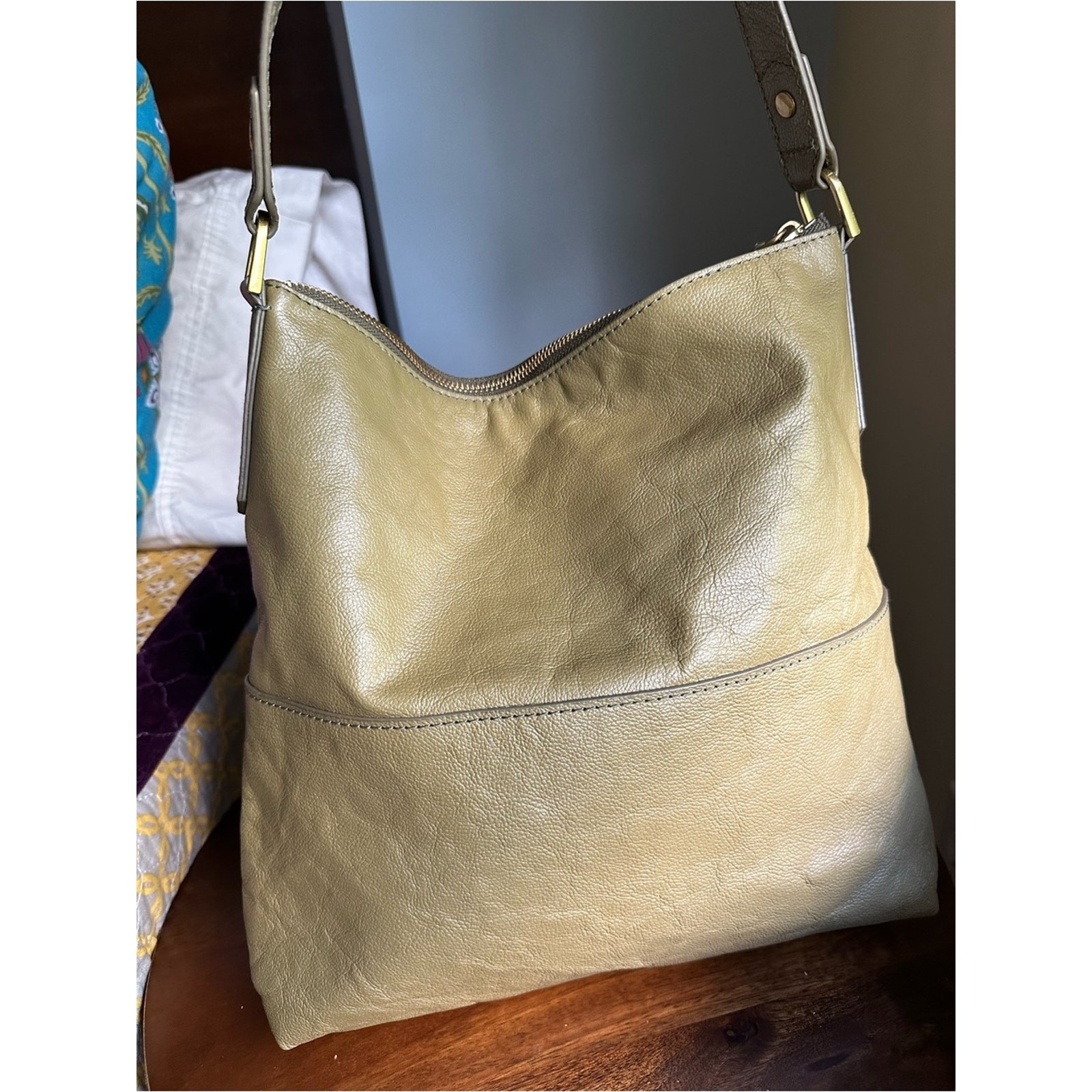 Fossil Amelia Hobo Bag Olive Green Leather Shoulder Tote SHB1819