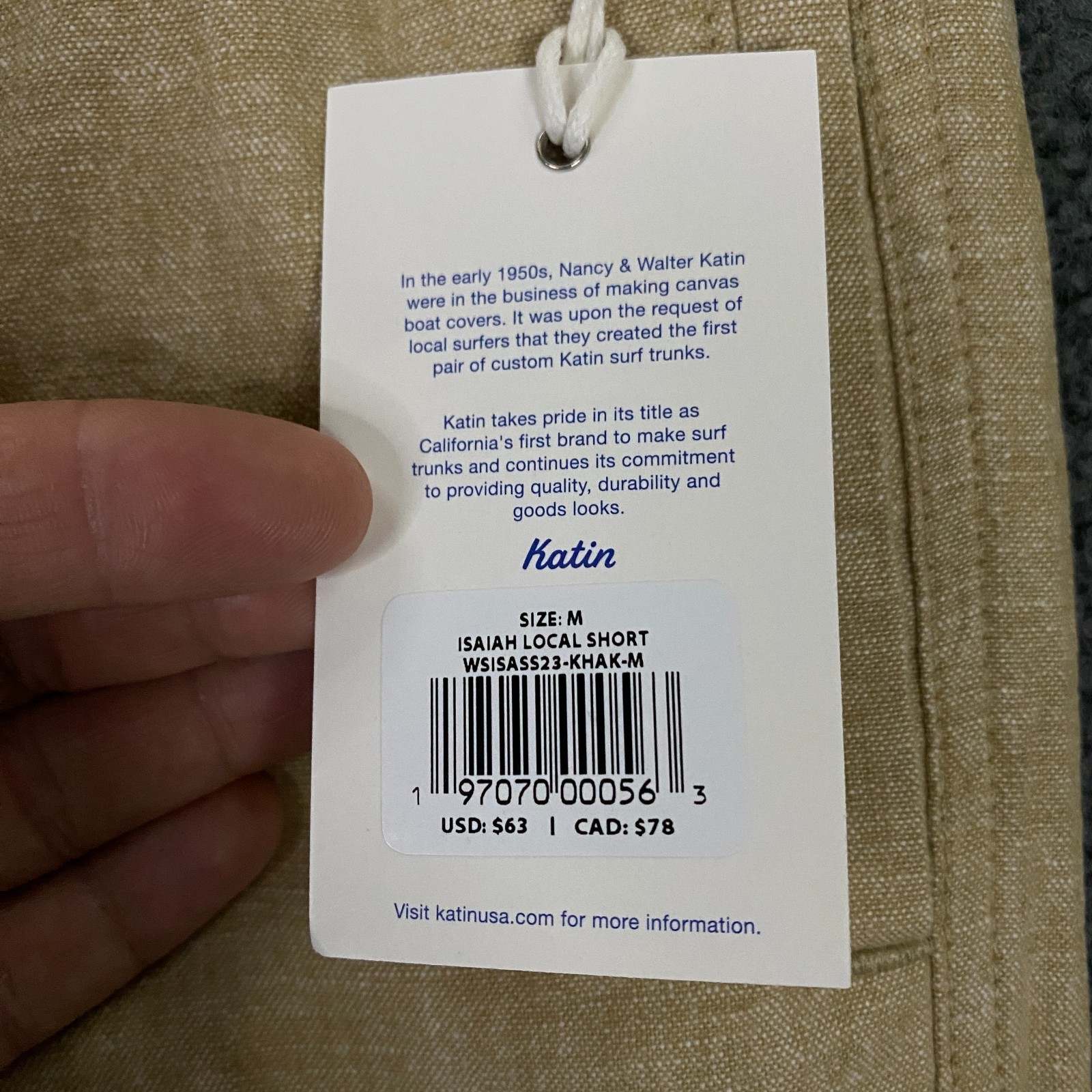 Katin Isaiah Local Short Mens Medium Cotton Linen Blend Drawstring Khaki Tan NWT