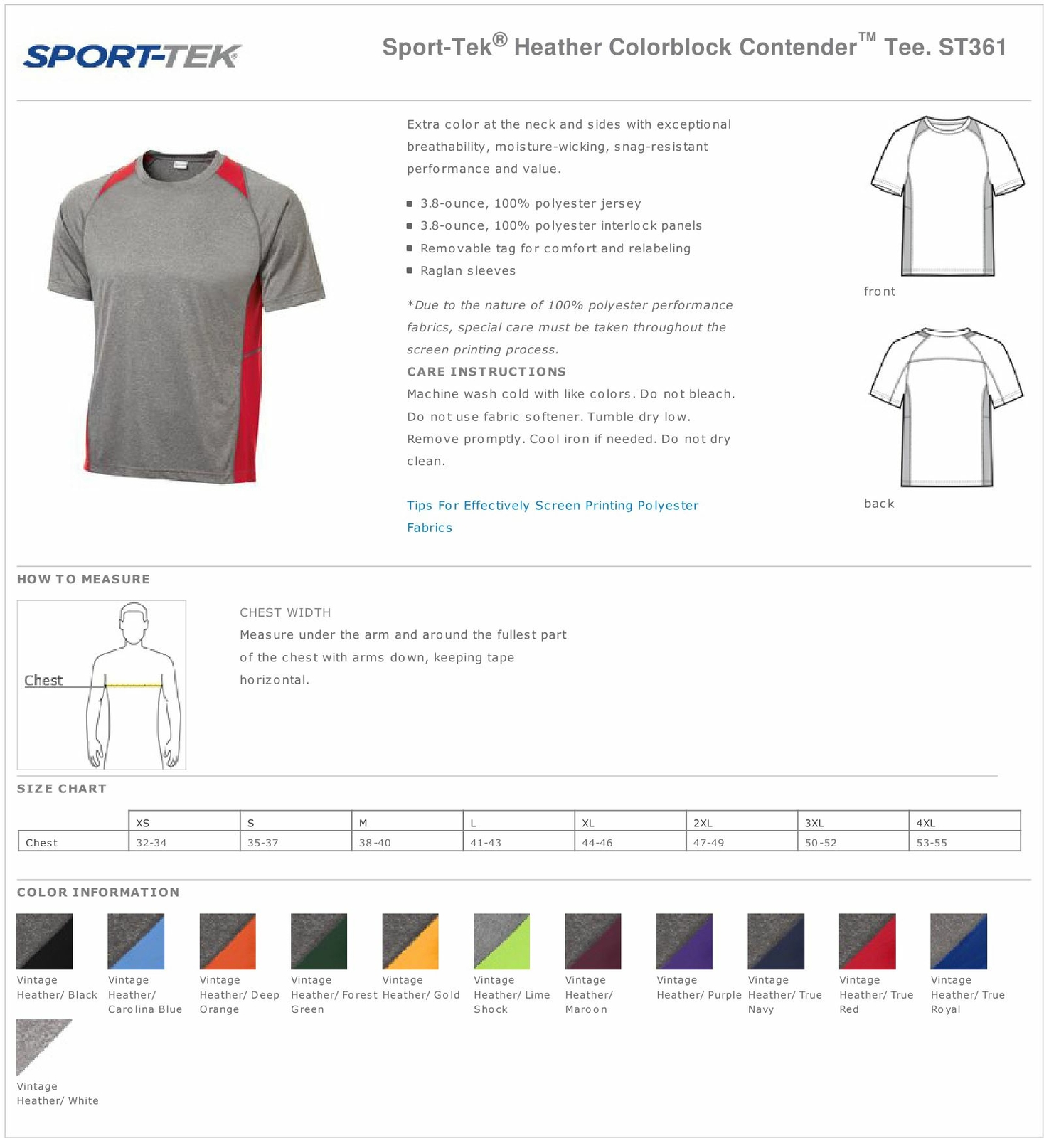 Sport-Tek Mens Short Sleeve Heather Colorblock Contender T-Shrit ST361