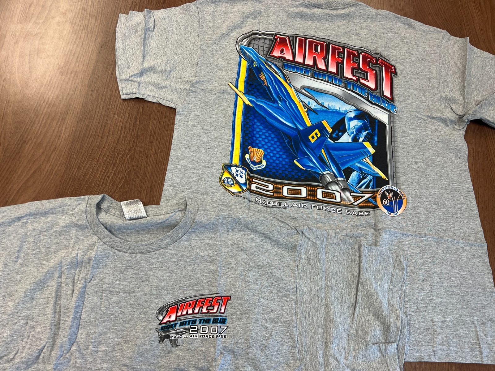 MACDILL AIR FORCE BASE 2XL T SHIRT 2007 BLUE ANGELS AIRFEST SHOW VTG NOS Y2K GRY