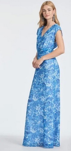 Sachin & Babi Leah Mediteranean Blooms Floral Chiffon Gown Size 4 $365
