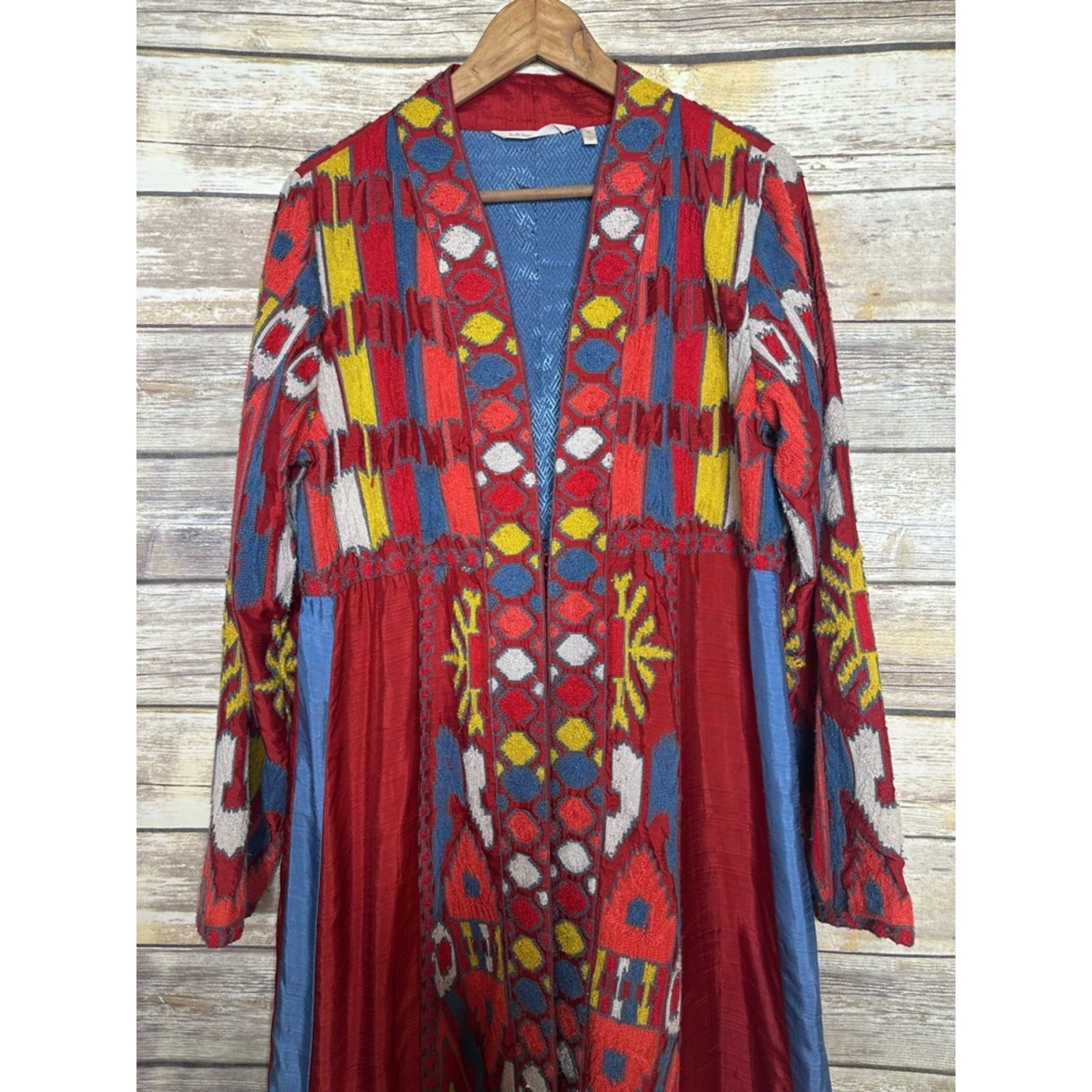 Soft Surroundings M boho embroidered Multi color Pattern Maxi Duster jacket